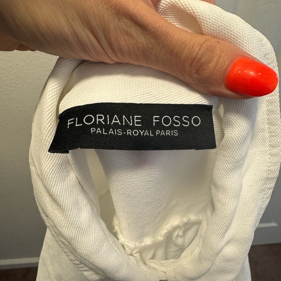 Floriane Fosso White Tie Back Peplum Blouse Top Button Down High Low M L - Picture 3 of 8